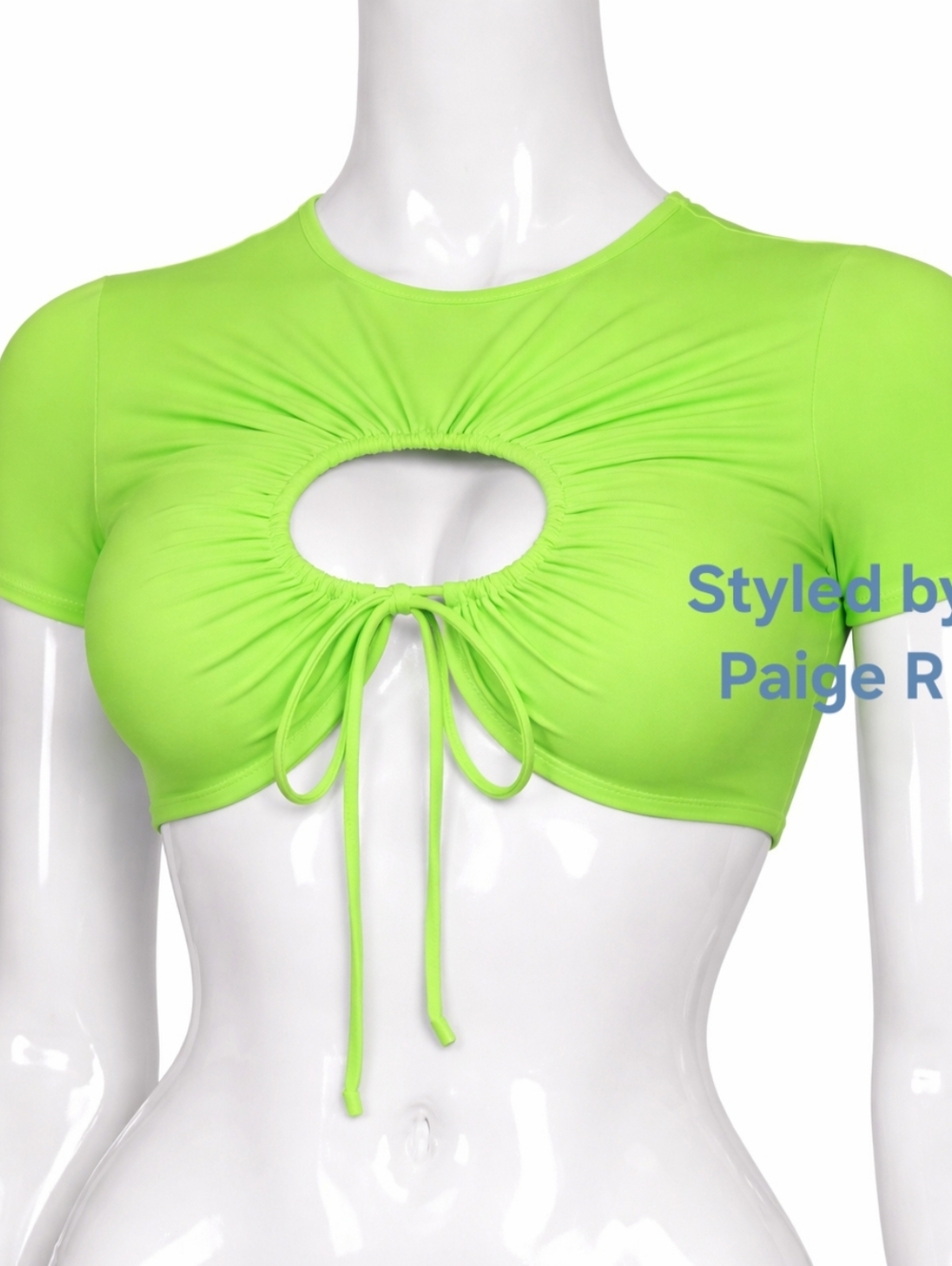 💕NWT SKIMS Ruched front keyhole Short Sleeve Swim T Shirt Top NEON GREEN XXS